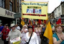 Maternity Unit banner on a march in Enfield against the closure of the Chase Farm Hospital