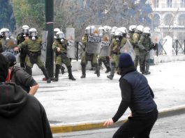 Greek Government Assists In War Plans Against Libya Greek youth confront the hated Greek riot police