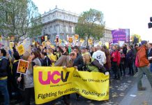 Students and lecturers marching in London last November against the introducton of £9,000 tuition fees