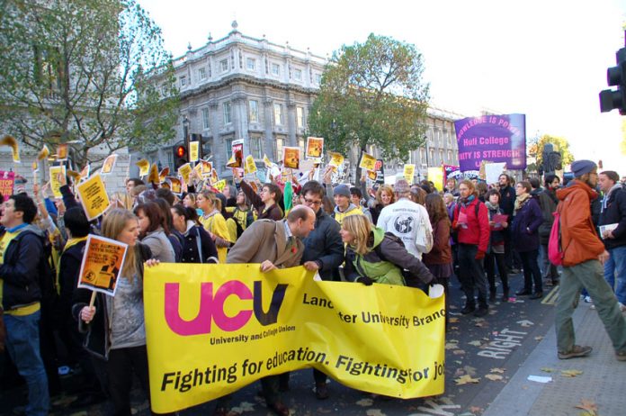Students and lecturers marching in London last November against the introducton of £9,000 tuition fees