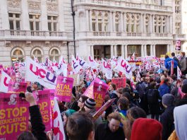 UCU members marching with students last November against education cuts