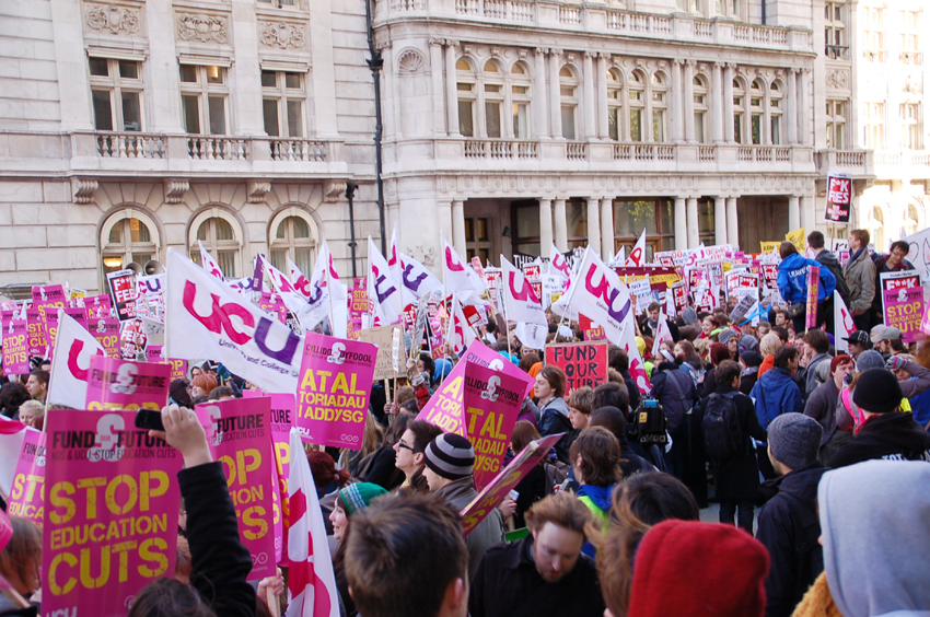 UCU members marching with students last November against education cuts