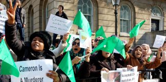 Libyan demonstrators at 10 Downing Street on Monday indict Cameron and imperialism and declare their support for Colonel Gadaffi