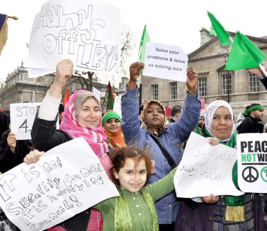 Libyan women took part in last Saturday’s TUC demonstration and urged British workers to stop the war on their country