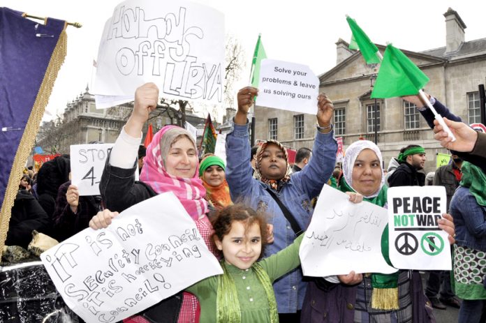 Libyan women took part in last Saturday’s TUC demonstration and urged British workers to stop the war on their country