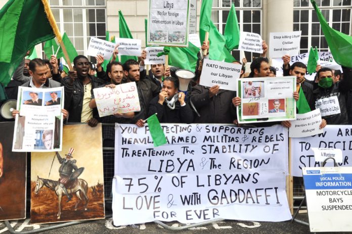 A section of the 200-strong Libyan lobby of the Lancaster House conference in London yesterday