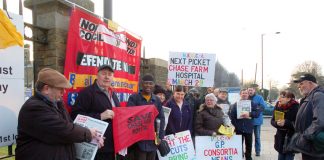 The early morning picket outside Chase Farm Hospital