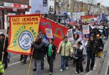 Two thousand teachers and Unison members marched through Tower Hamlets yesterday