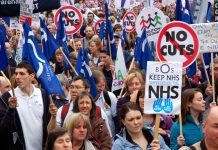 Health workers last Saturday’s 500,000-strong TUC demonstration in London against the government’s cuts