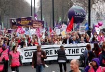 Union leaders heading the March 26th 500,000-strong TUC march against coalition cuts