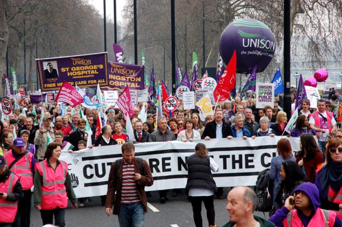Union leaders heading the March 26th 500,000-strong TUC march against coalition cuts