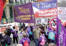 Unison nurses’ banners on the recent massive demonstration by 500,000 workers against the coalition government and its assault on public services