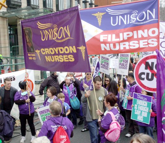 Unison nurses’ banners on the recent massive demonstration by 500,000 workers against the coalition government and its assault on public services