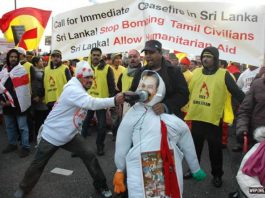 A mass demonstration in London against the slaughter of Tamils in the North of Sri Lanka