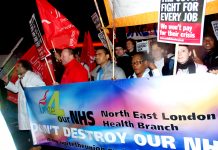 Barts and Royal London staff and supporters marched against mass sackings last month