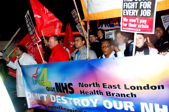 Barts and Royal London staff and supporters marched against mass sackings last month
