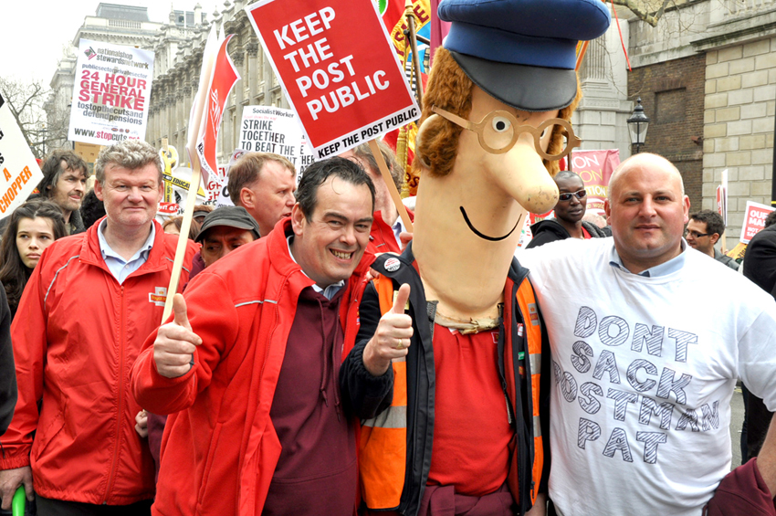 Postal workers take part in last month’s massive TUC demonstration against the cuts, showing their opposition to privatisation and Mail Centre closures