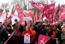 Postal workers and their supporters rallying against the privatisation of Royal Mail  in January – now a new wave of post office closures is planned