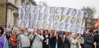 Locked-out Vivergo workers from Hull marching in London last month for support for their struggle. One of their union officials has been arrested