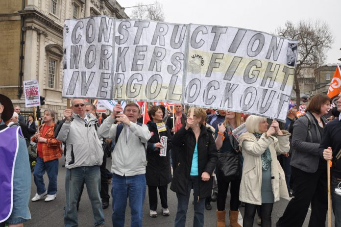 Locked-out Vivergo workers from Hull marching in London last month for support for their struggle. One of their union officials has been arrested