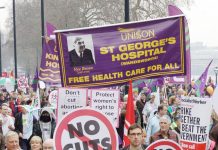 Trade unionists marched in their hundreds of thousands to defend the NHS and all public services in London on March 26