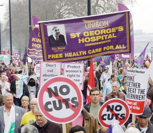 Trade unionists marched in their hundreds of thousands to defend the NHS and all public services in London on March 26