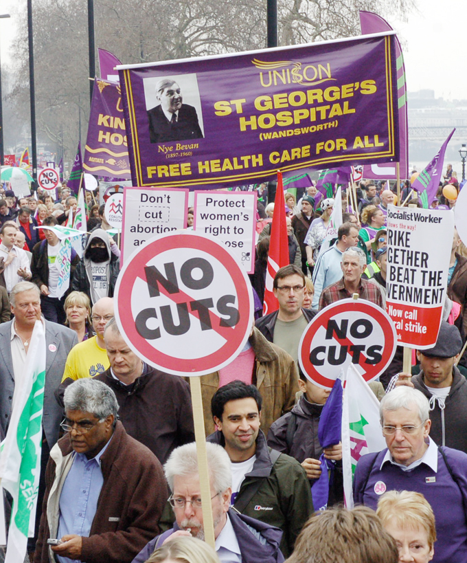 Trade unionists marched in their hundreds of thousands to defend the NHS and all public services in London on March 26