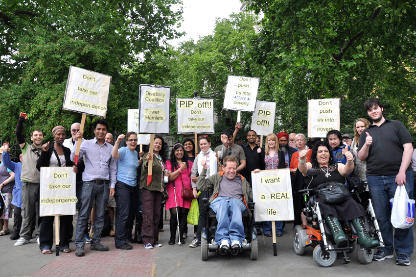 Lively contingents from Tower Hamlets with the Disability Coalition and Disability Information Training