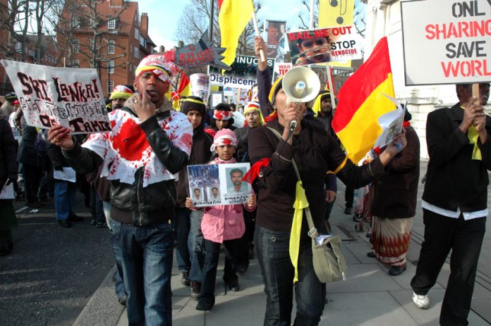 Tamils in London demonstrate against the Sri Lankan Army massacre of Tamils in 2009