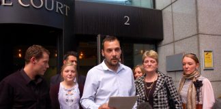 PAUL KING, stepson of Ian Tomlinson, addressing the press outside the office of the Crown Prosecution Service yesterday