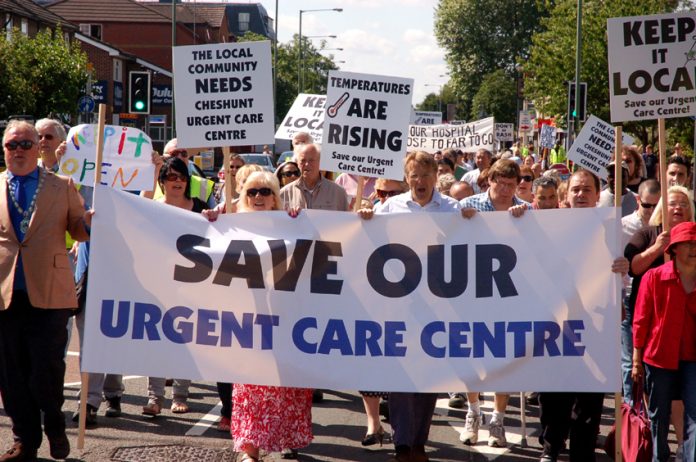 Demonstration in Cheshunt to stop the closure of the Urgent Care Centre