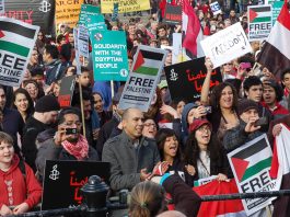 Demonstration of solidarity with the Palestinian people and the Egyptian Revolution in Trafalgar Square
