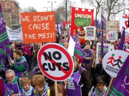 ‘THE GOVERNMENT IS ENGINEERING THIS FIGHT NOW’ says Unite leader McCluskey Unison members demanding ‘No Cuts’ on the London TUC demonstration