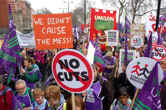 Unison members demanding ‘No Cuts’ on the London TUC demonstration