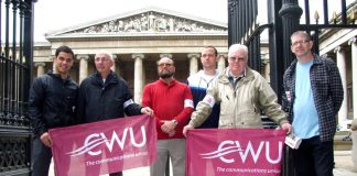 Romec CWU members outside the British Museum yesterday