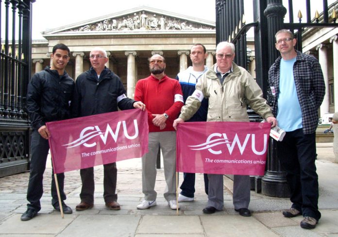 Romec CWU members outside the British Museum yesterday
