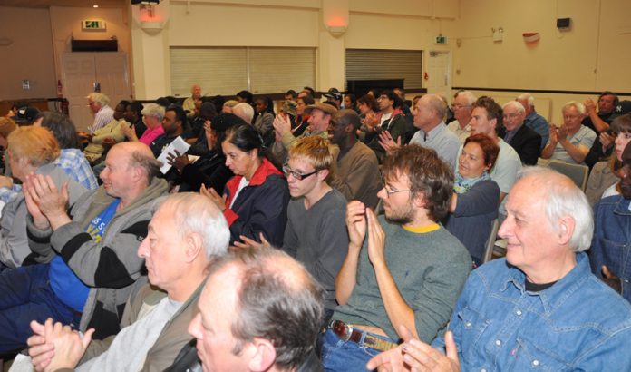 A section of the audience applauding at yesterday’s News Line-ATUA Conference in central London