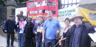 The picket line yesterday morning at Chase Farm – there was a very good response to the proposal to occupy to stop closure
