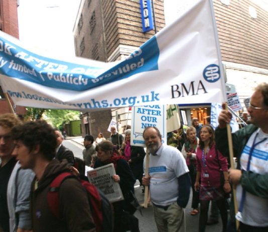 The BMA banner on the march to scrap the Health Bill, from London’s UCH hospital to the Department of Health in May this year