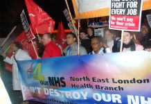 Medical staff and other hospital workers marching from Royal London Hospital to Bart’s Hospital in March to defend the NHS