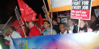 Medical staff and other hospital workers marching from Royal London Hospital to Bart’s Hospital in March to defend the NHS