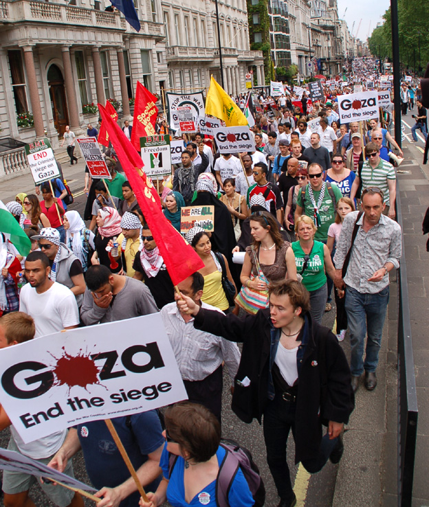 A section of the 5,000-strong march in London on June 5th 2009 after the Israeli attack on the Mavi Marmara