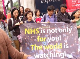 Korean health advocates took part in the march with their banner to show that the defence of the NHS is not just a national issue