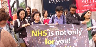 Korean health advocates took part in the march with their banner to show that the defence of the NHS is not just a national issue