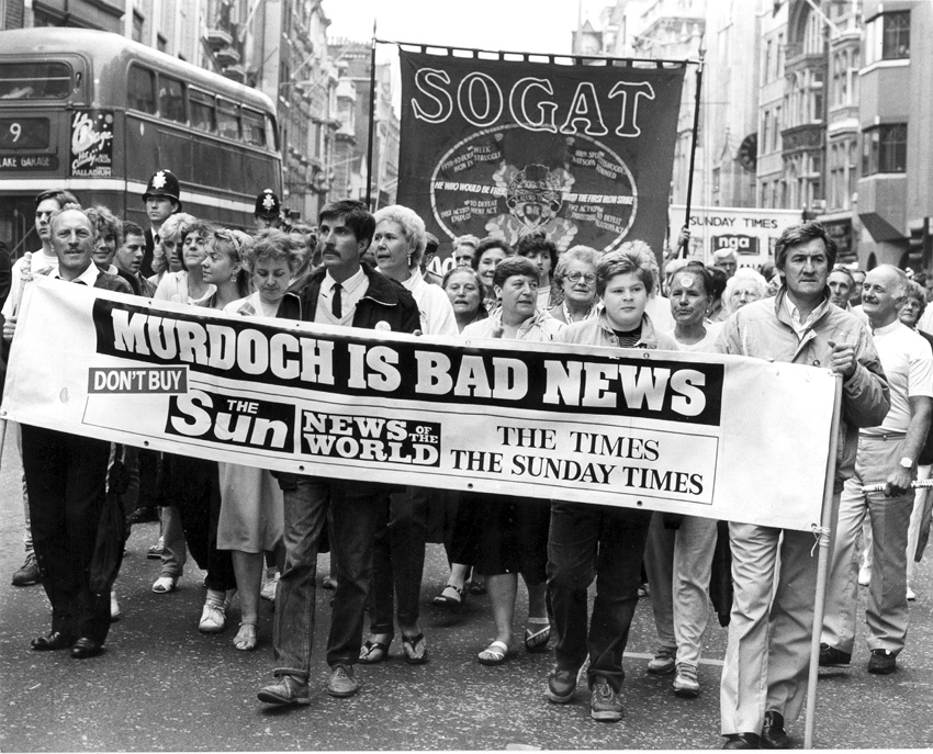 Sacked News International print workers marching in Fleet Street with a defiant message during their bitter 1986-87 strike