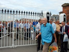 British Airways pensioners leaving their meeting at Ascot Racecourse on Monday afternoon