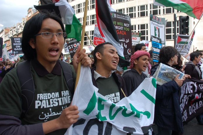 Youth march in support of a Palestinian state in London
