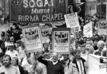 Sacked printers march against Murdoch during their year-long battle to defend jobs and union rights in 1986-87