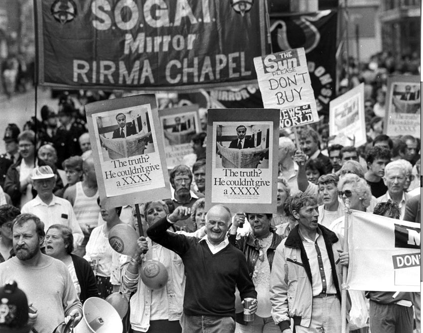 Sacked printers march against Murdoch during their year-long battle to defend jobs and union rights in 1986-87