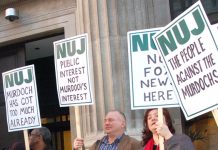 National Union of Journalists protest in March against Murdoch domination of the media